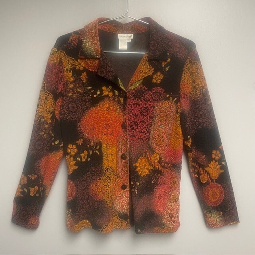 Coldwater Creek Multicolor Floral Long Sleeve Front Button Womens Blouse Shirt M
